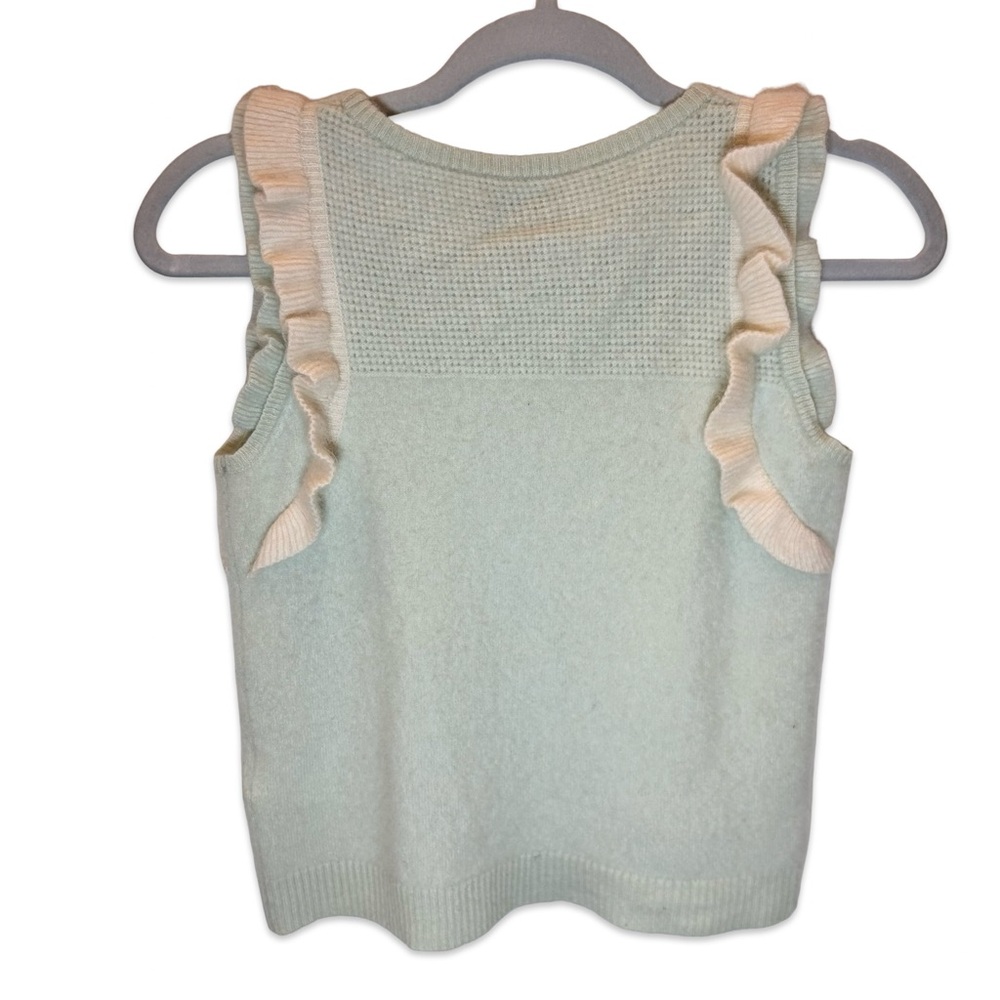 Leo‎ & Sage Cashmere Sweater Top Aqua Ruffle Shoulder Sleeveless Shirt, XS - Picture 2 of 6